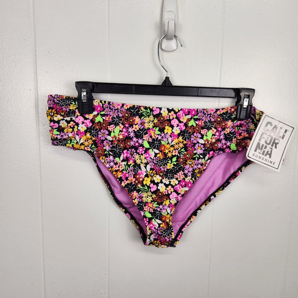 California‎ Sunshine Floral Bikini Bottom Size 0 Ruched Side Swim Brief NWT